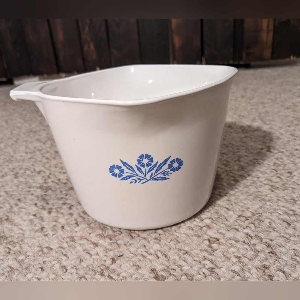 Corningware White Saucepan with Blue Floral Pattern